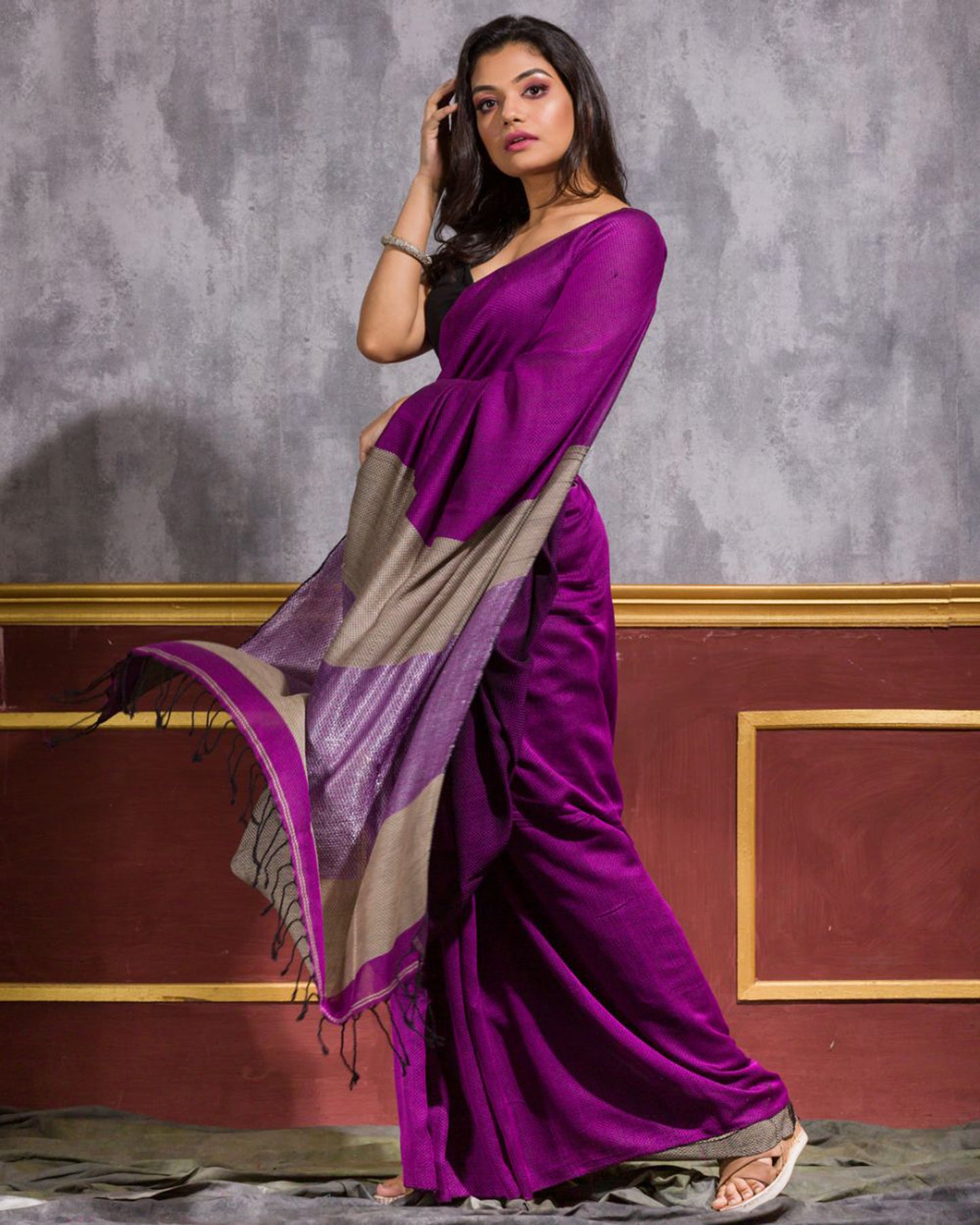 Violet Cotton Handloom Saree