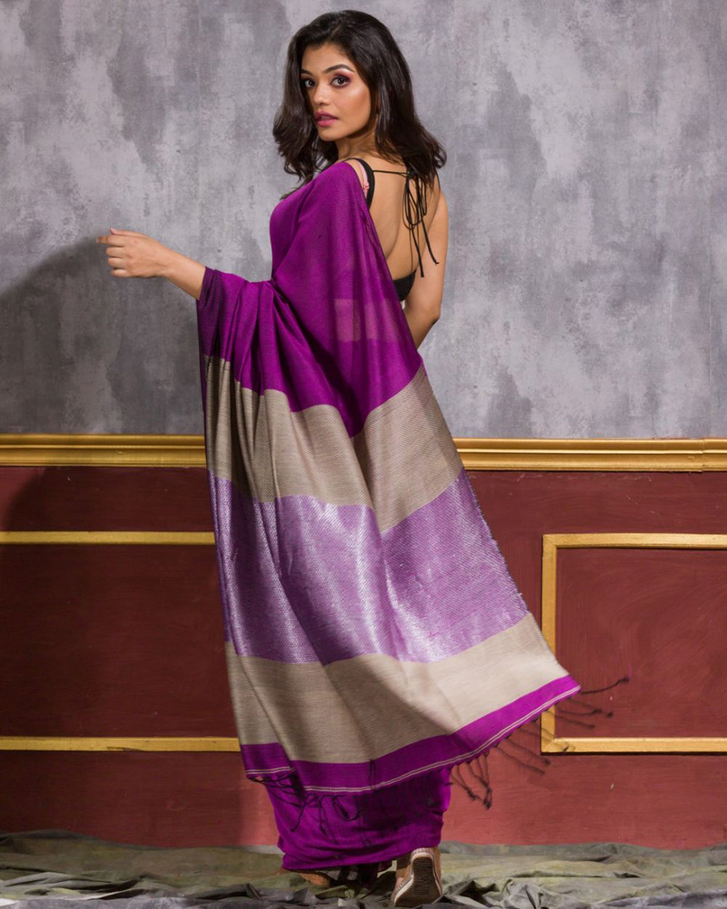 Violet Cotton Handloom Saree