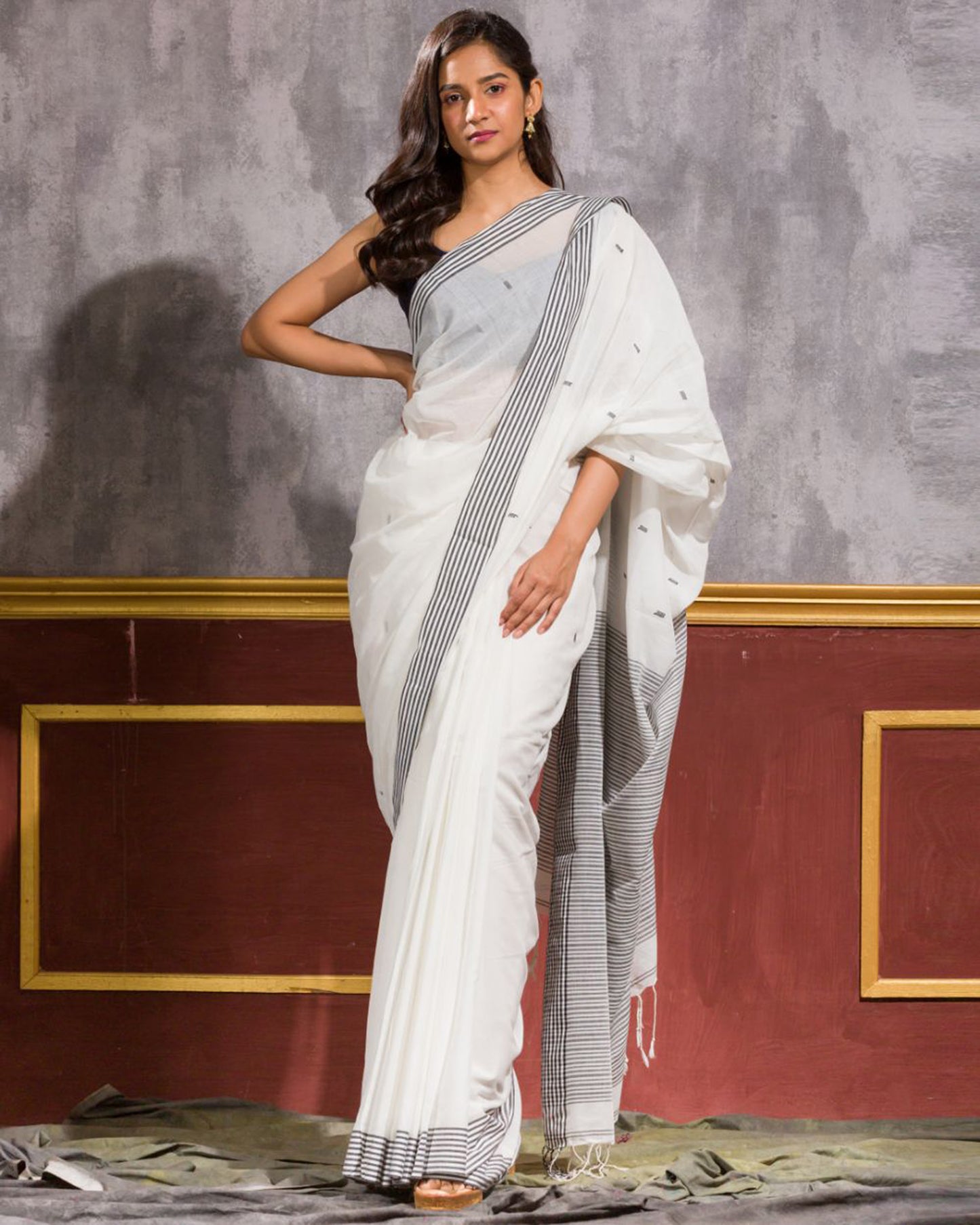 White Handwoven Cotton Saree