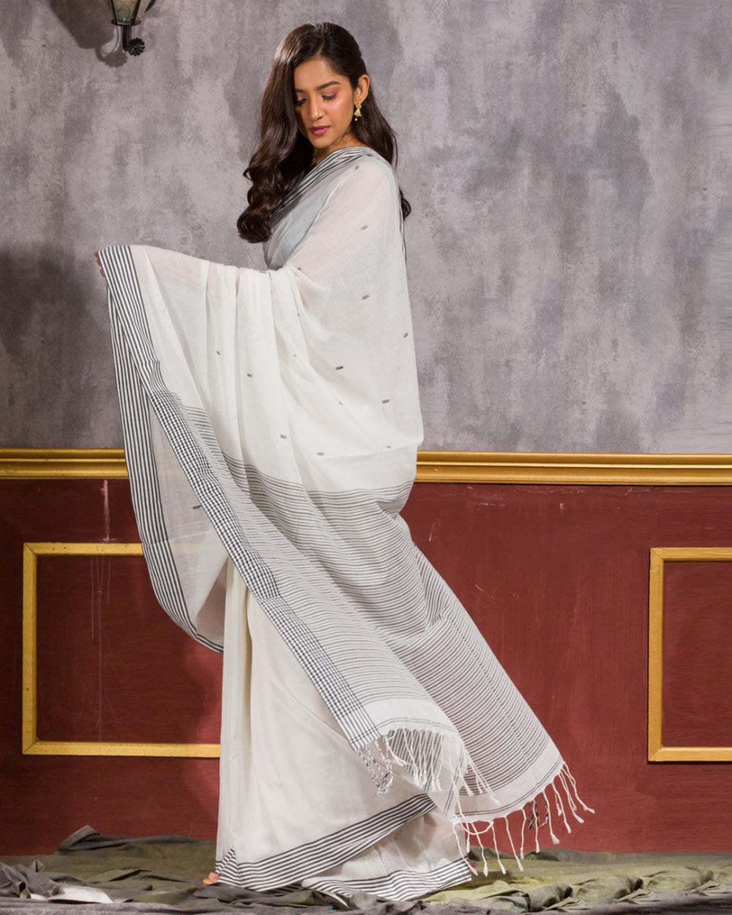 White Handwoven Cotton Saree