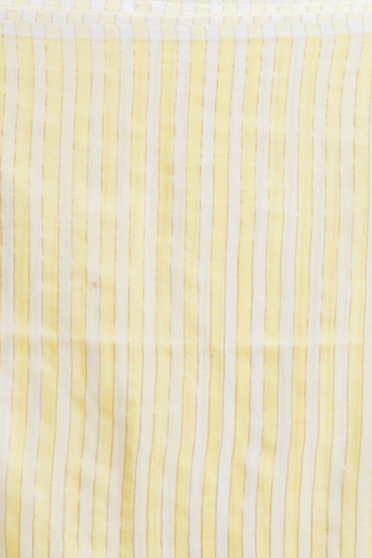 Angoshobha White Light Yellow Striped Mulmul Cotton Saree