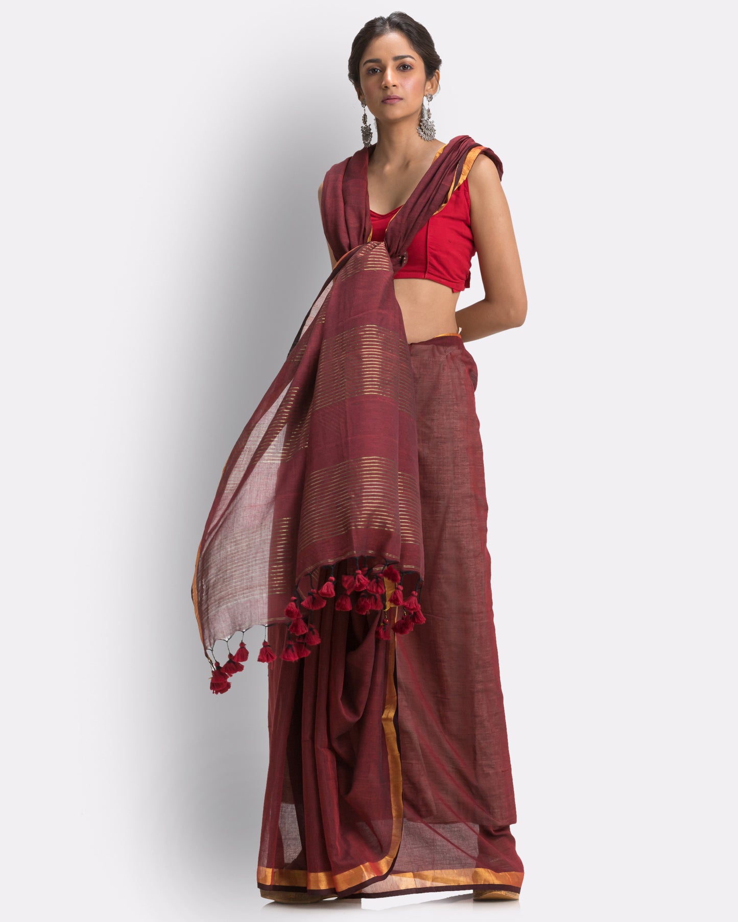 Maroon Handloom Traditional Mulmul Cotton Saree