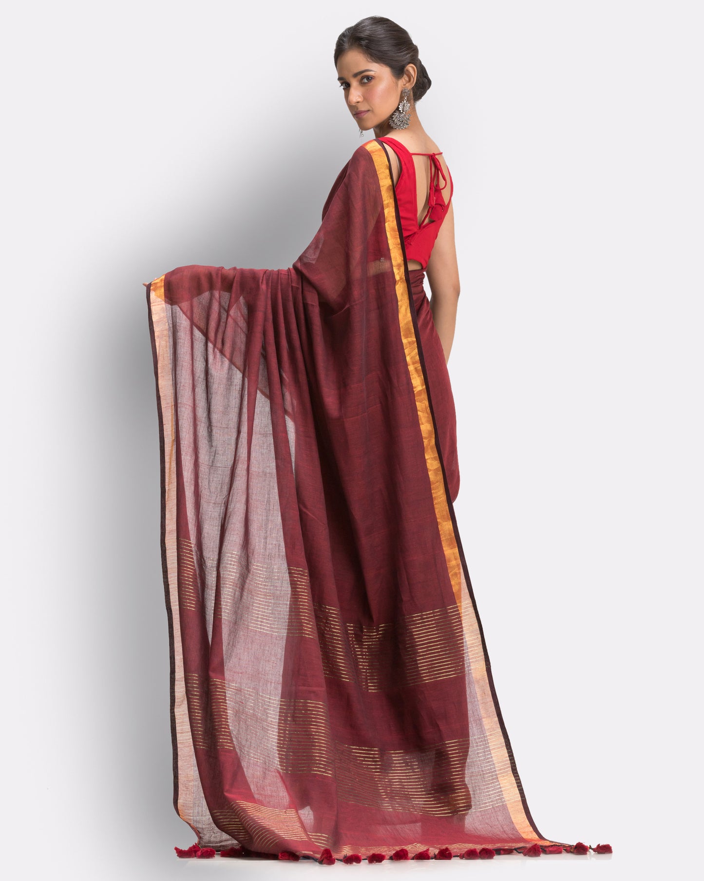 Maroon Handloom Traditional Mulmul Cotton Saree