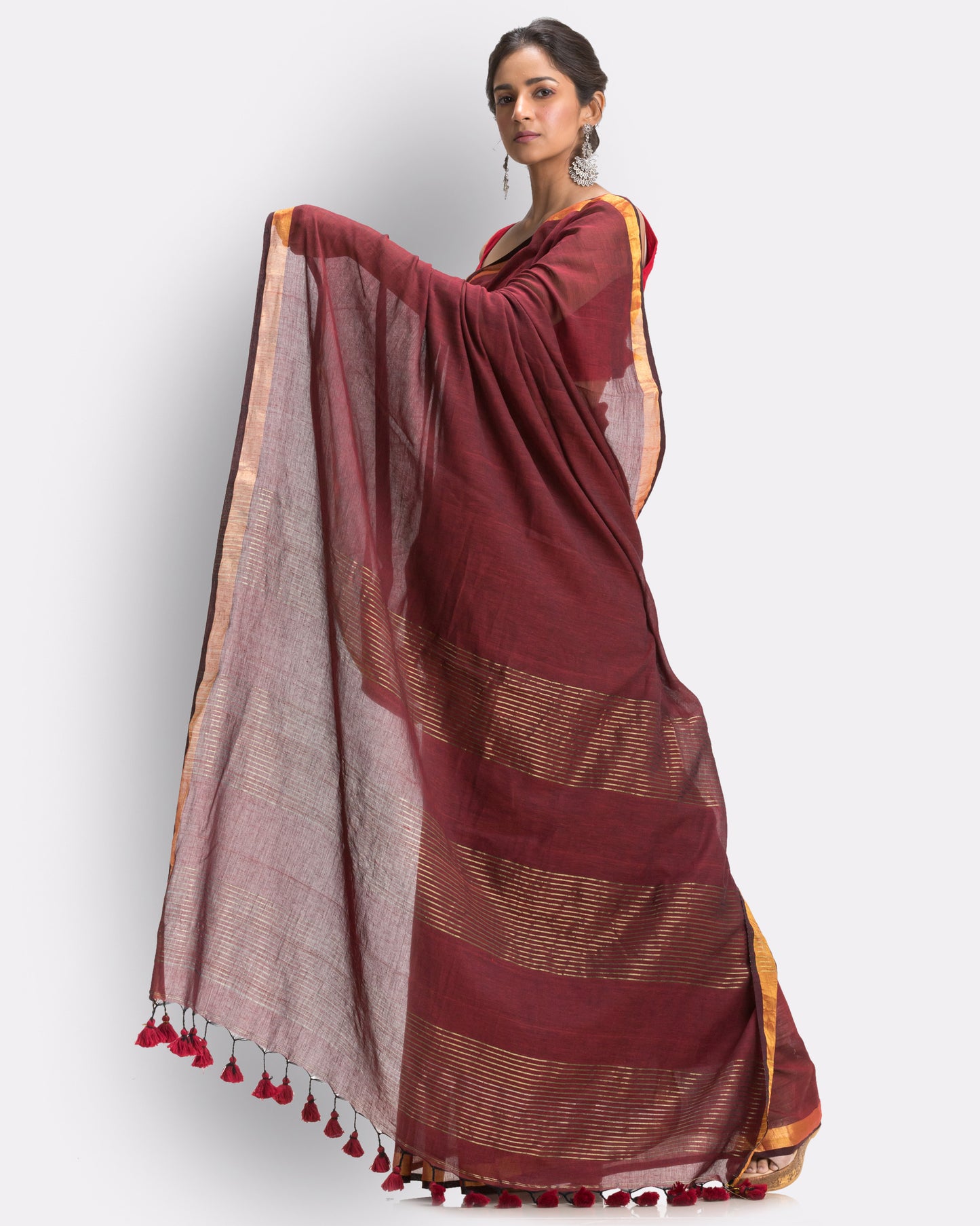 Maroon Handloom Traditional Mulmul Cotton Saree