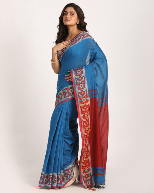 Blue Handloom Cotton Tangail Saree