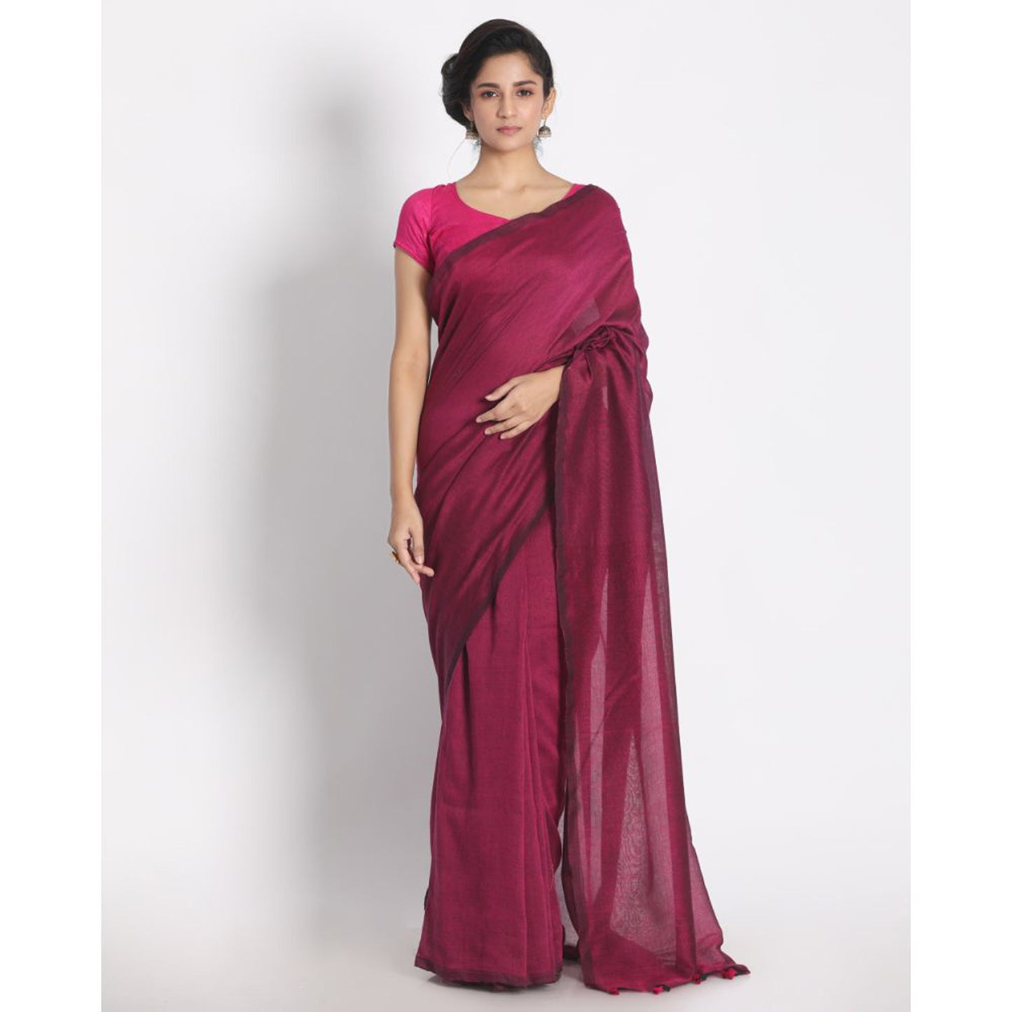 Pink magenta handspun handloom cotton saree