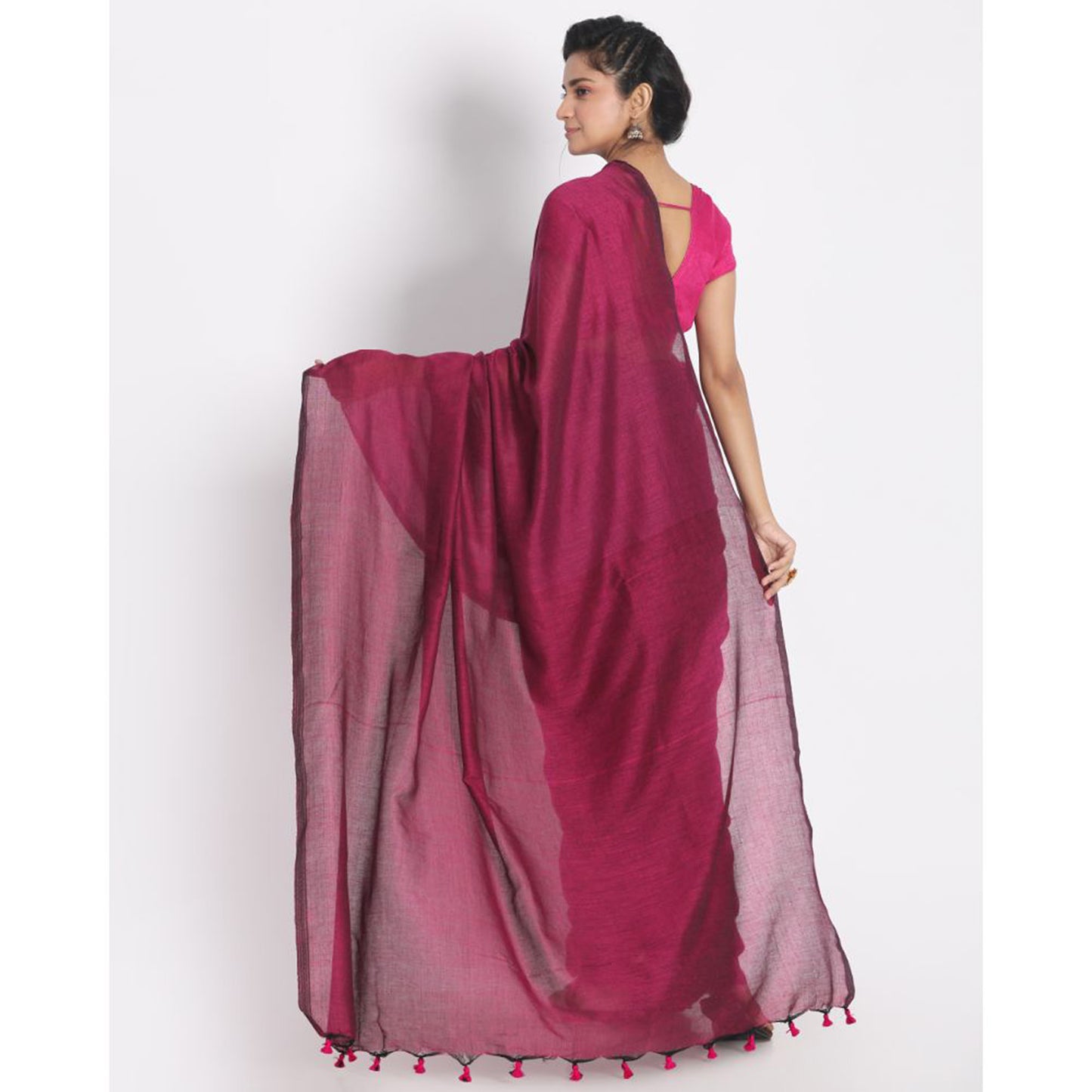 Pink magenta handspun handloom cotton saree