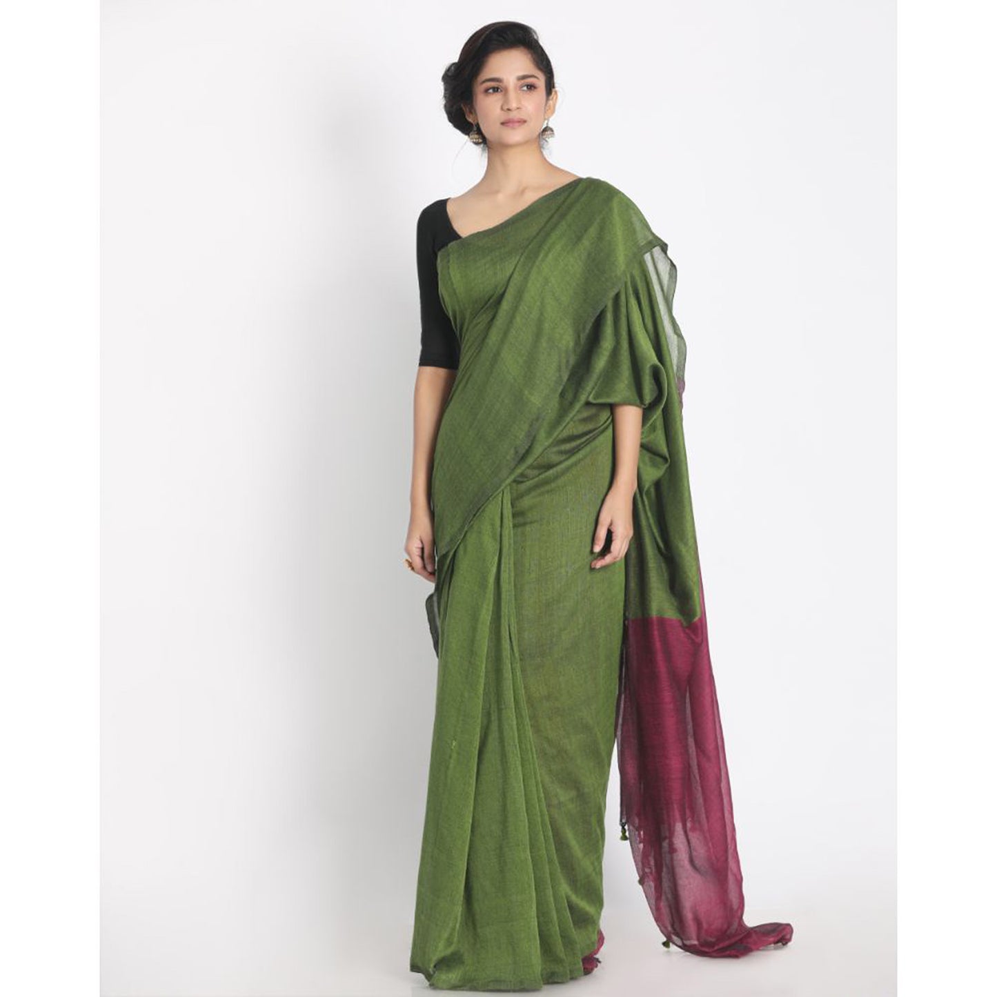 Olive handspun cotton handloom saree