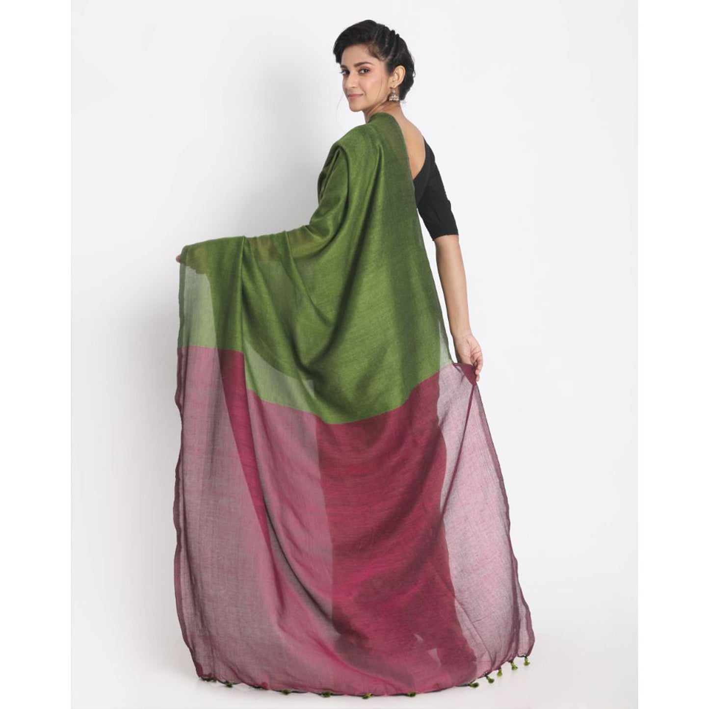 Olive handspun cotton handloom saree