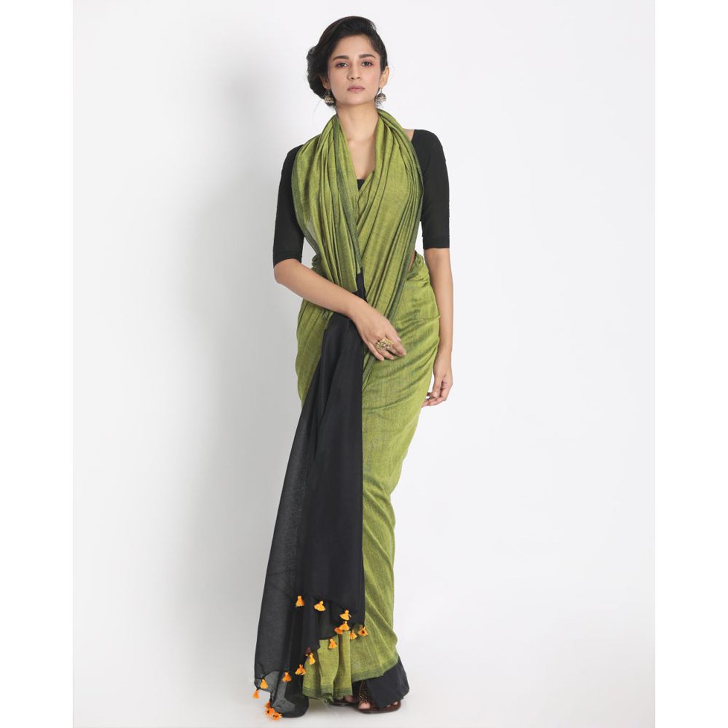 Light lime handspan cotton handwoven saree