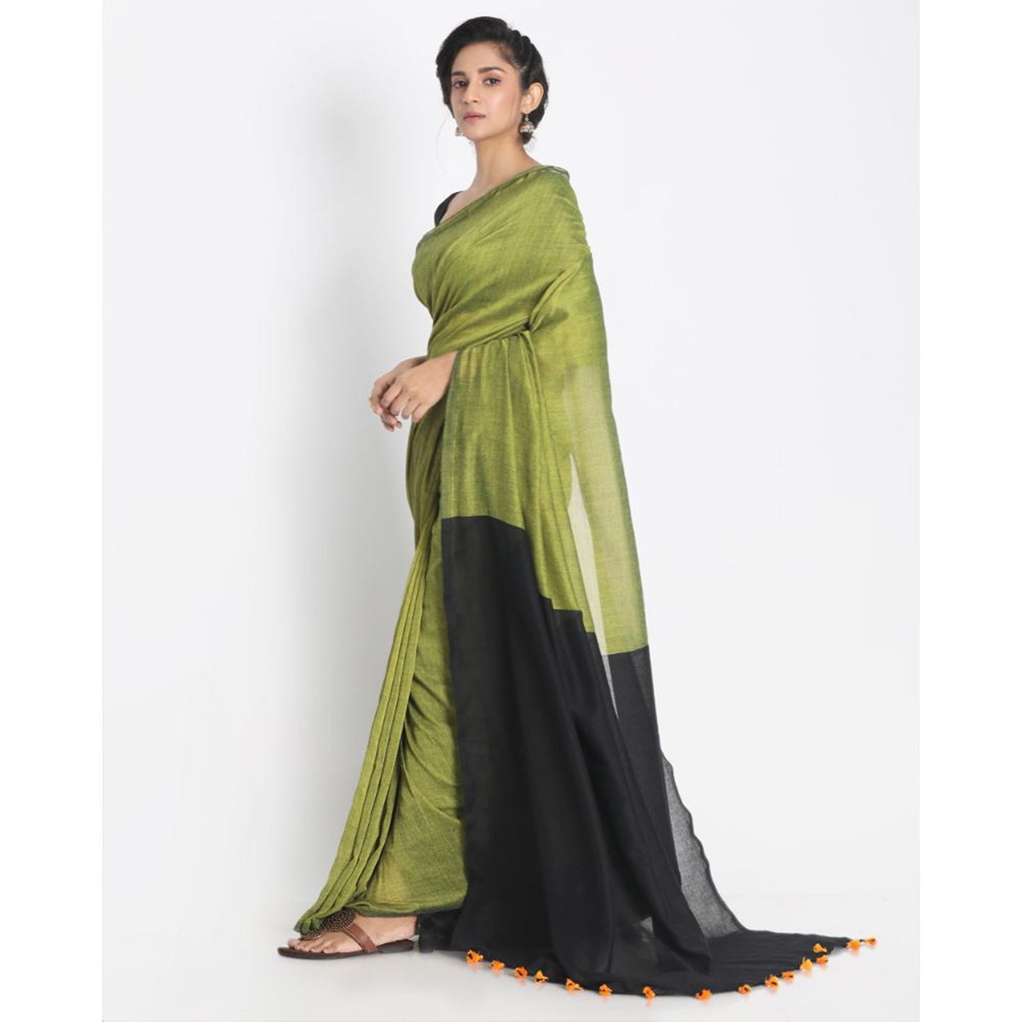 Light lime handspan cotton handwoven saree