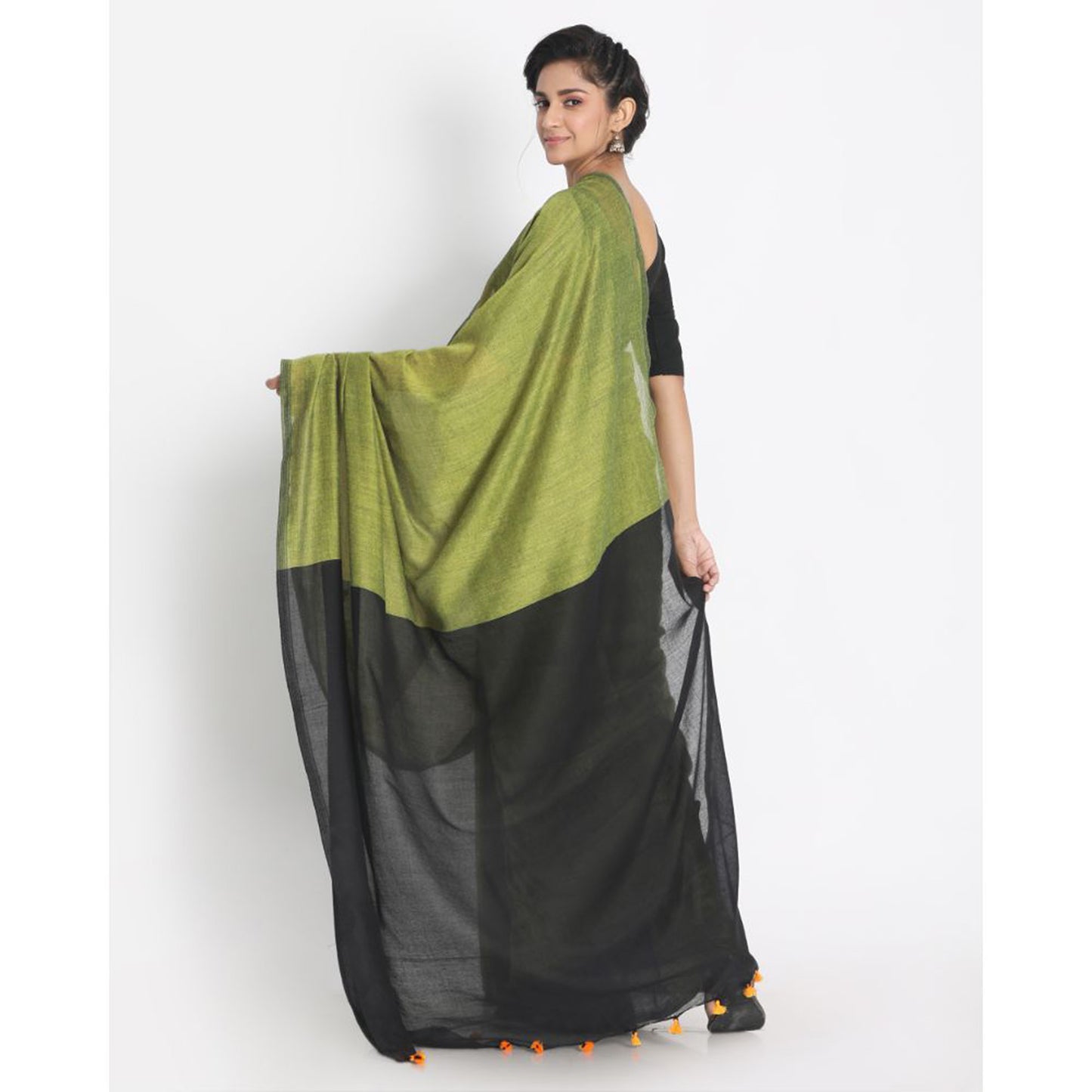 Light lime handspan cotton handwoven saree