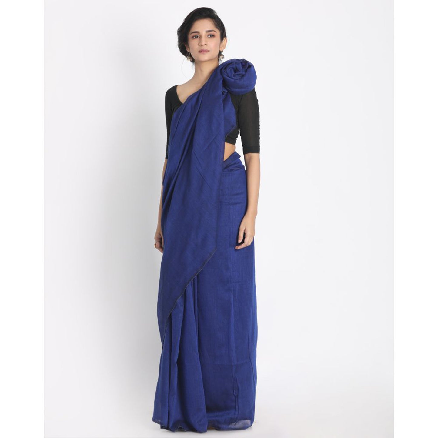 Blue handspan handwoven cotton saree