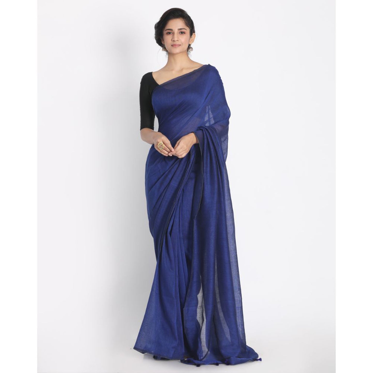 Blue handspan handwoven cotton saree