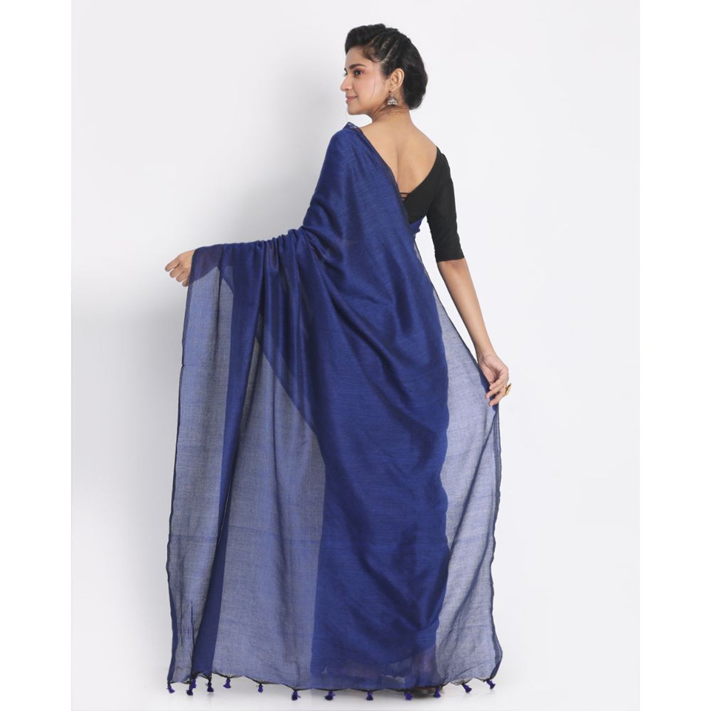 Blue handspan handwoven cotton saree