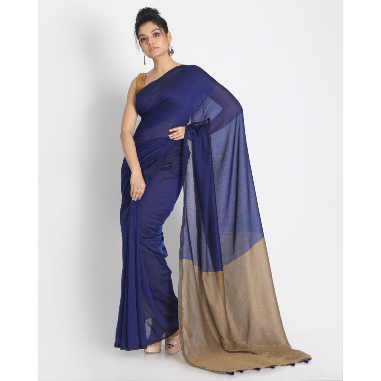 Blue handspan cotton handwoven saree