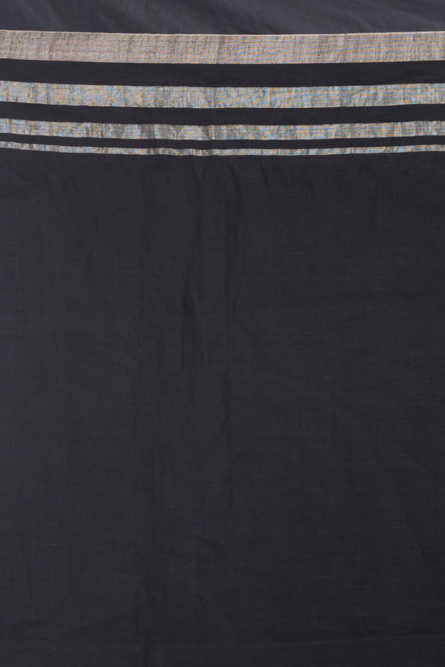 Black Handloom Linen Saree Silver Zari Border And Pallu