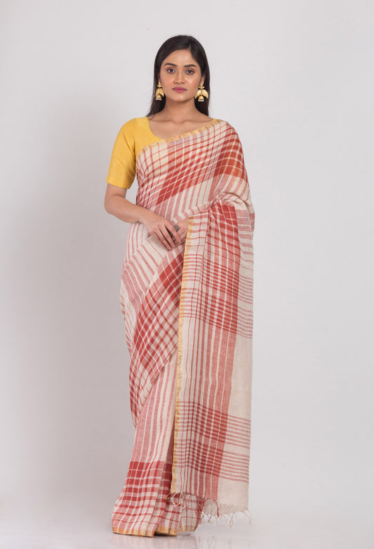 Multicolor Handloom Linen Saree