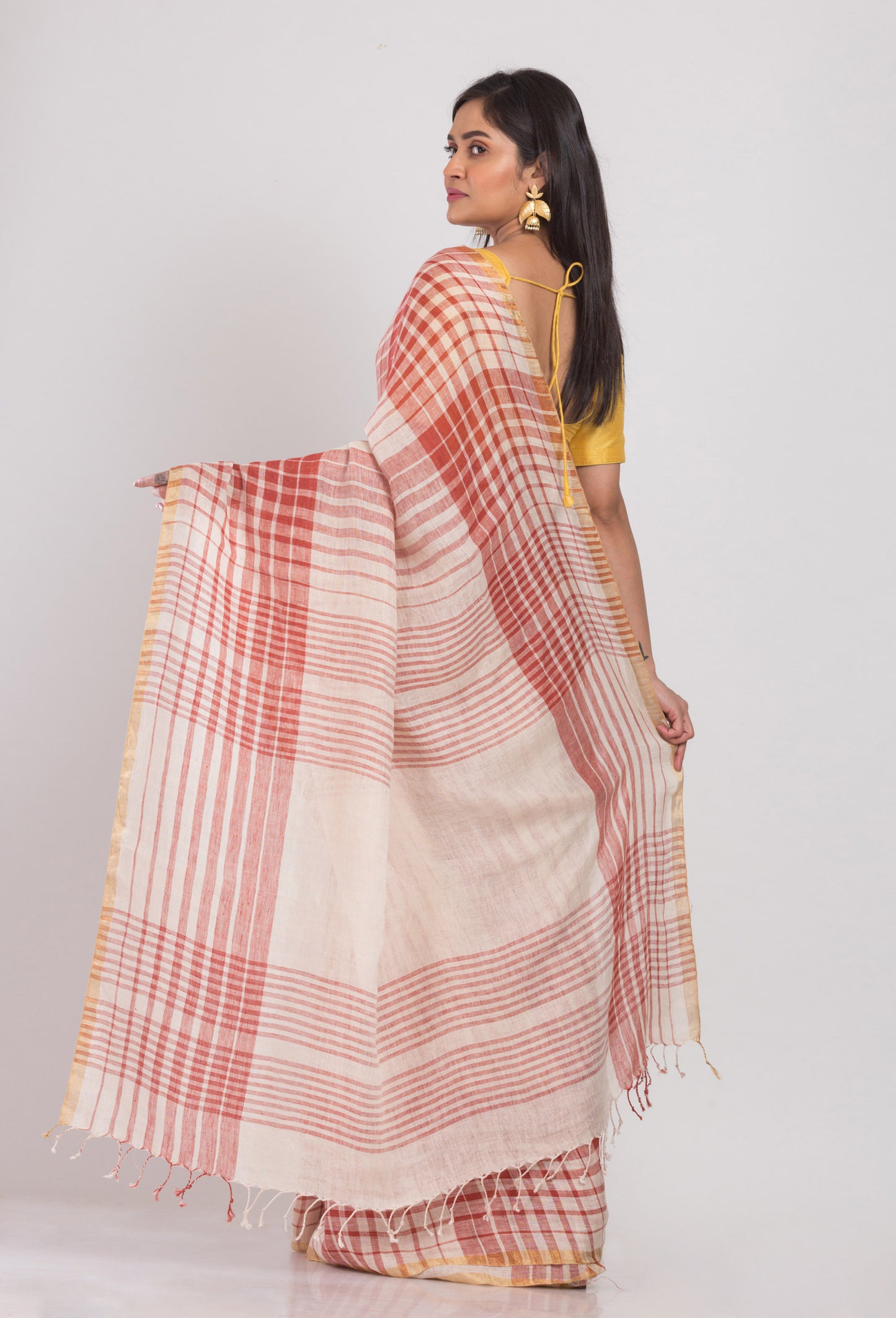 Multicolor Handloom Linen Saree