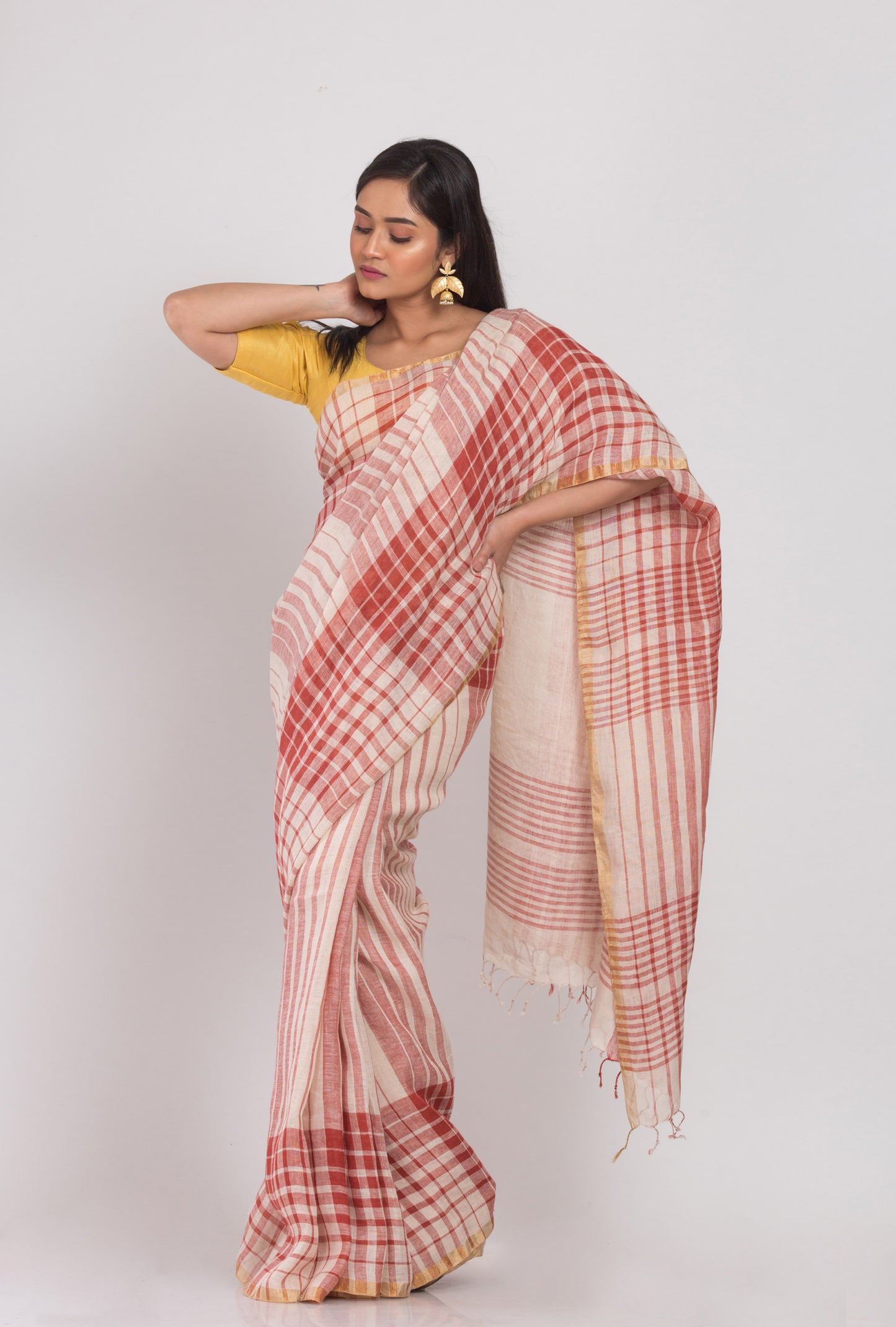 Multicolor Handloom Linen Saree