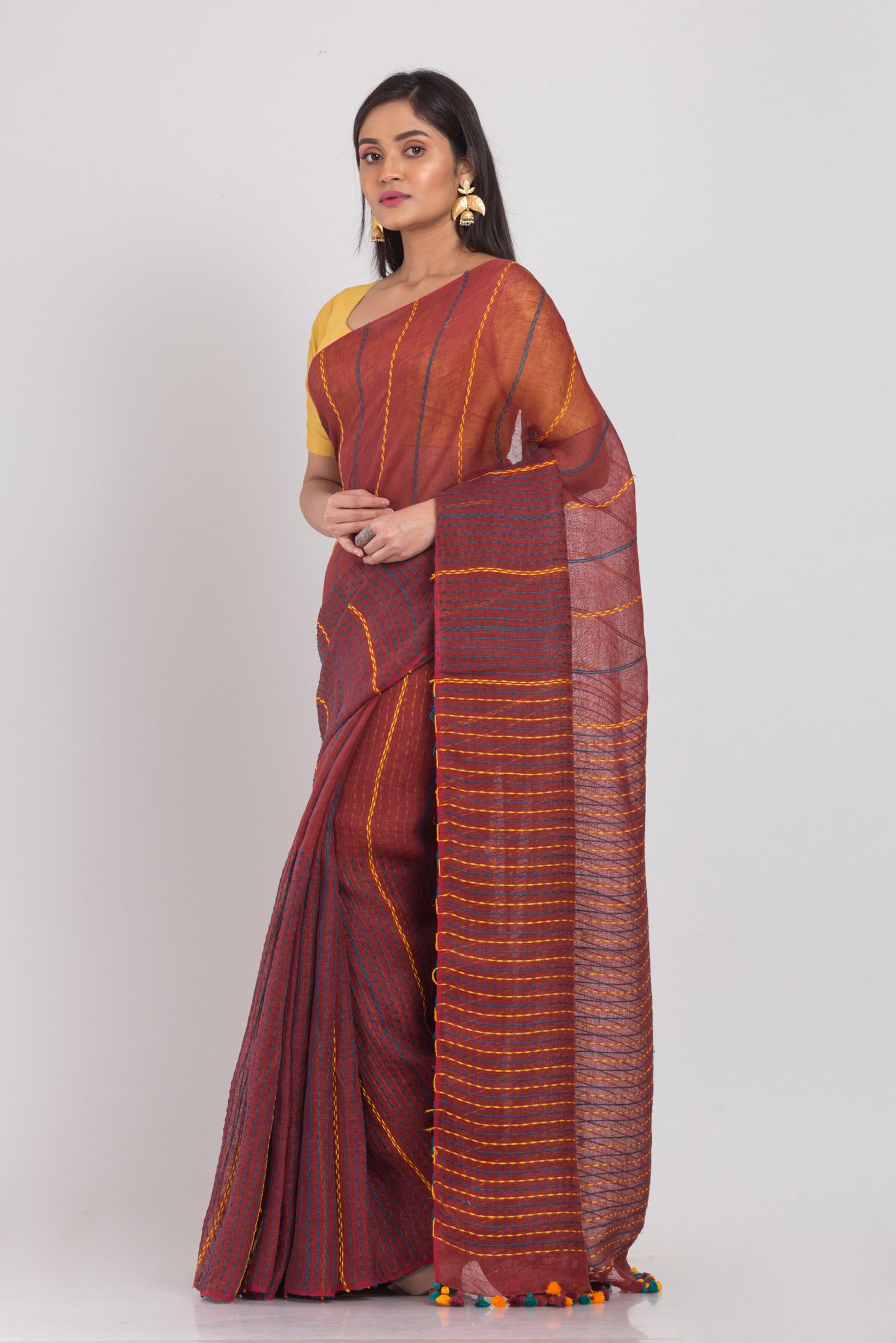 Brown Handloom Linen Saree