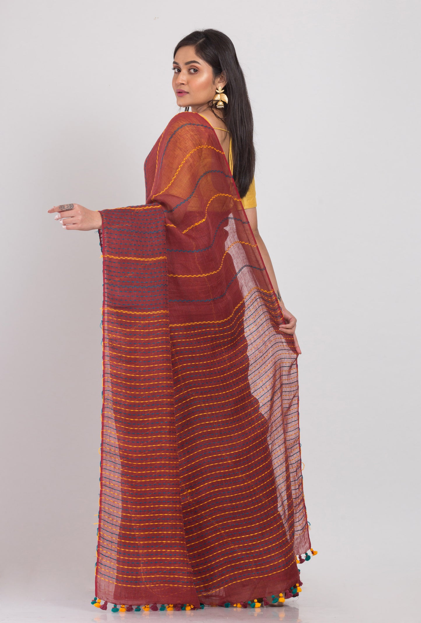 Brown Handloom Linen Saree