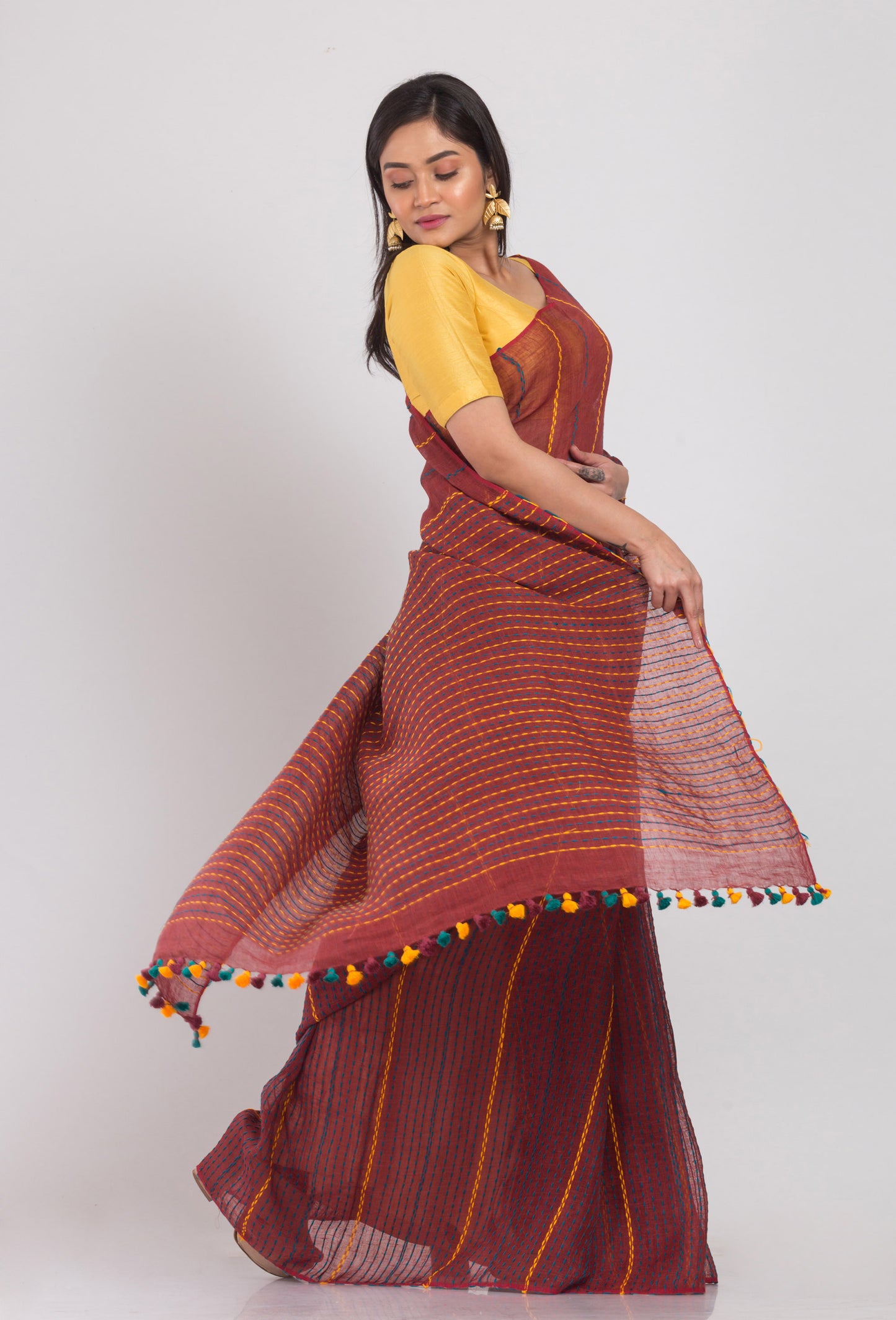 Brown Handloom Linen Saree