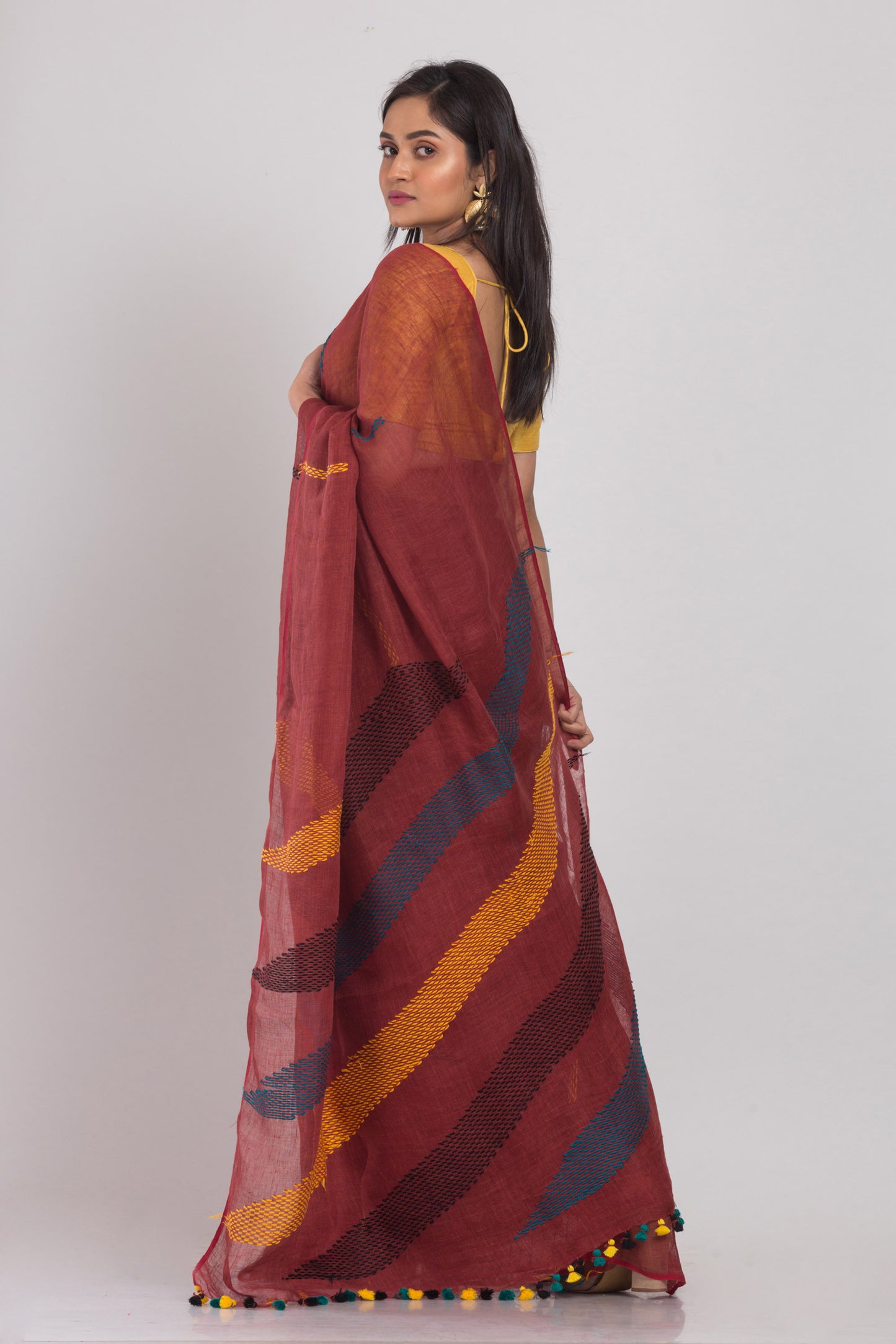 Brown Handloom Linen Saree