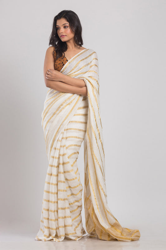 White Handloom Linen Saree