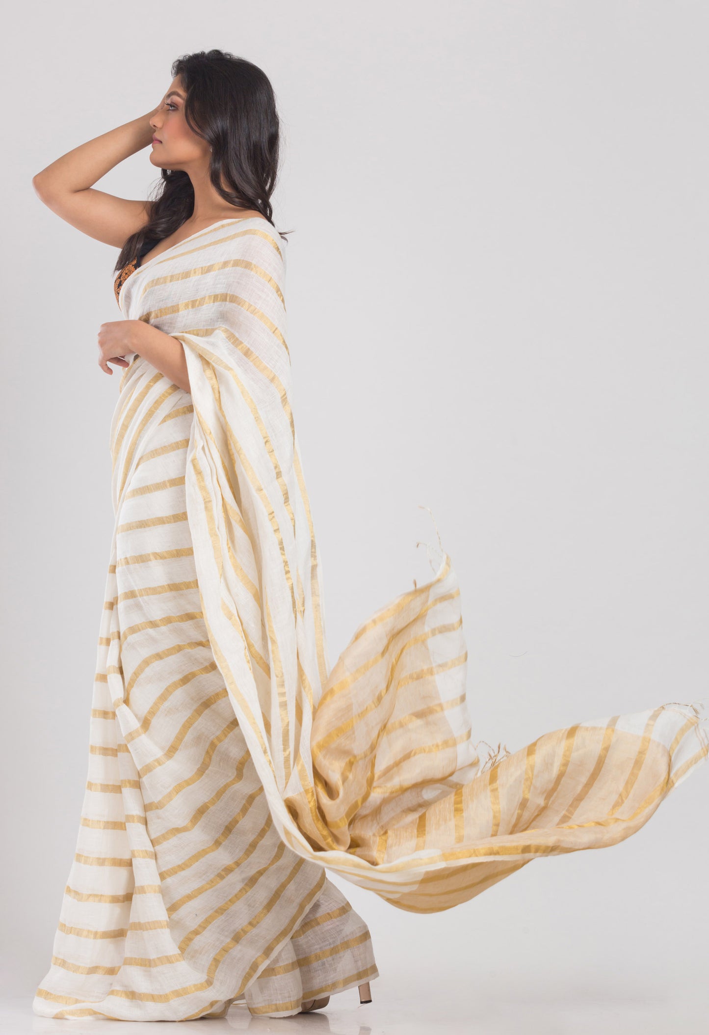 White Handloom Linen Saree