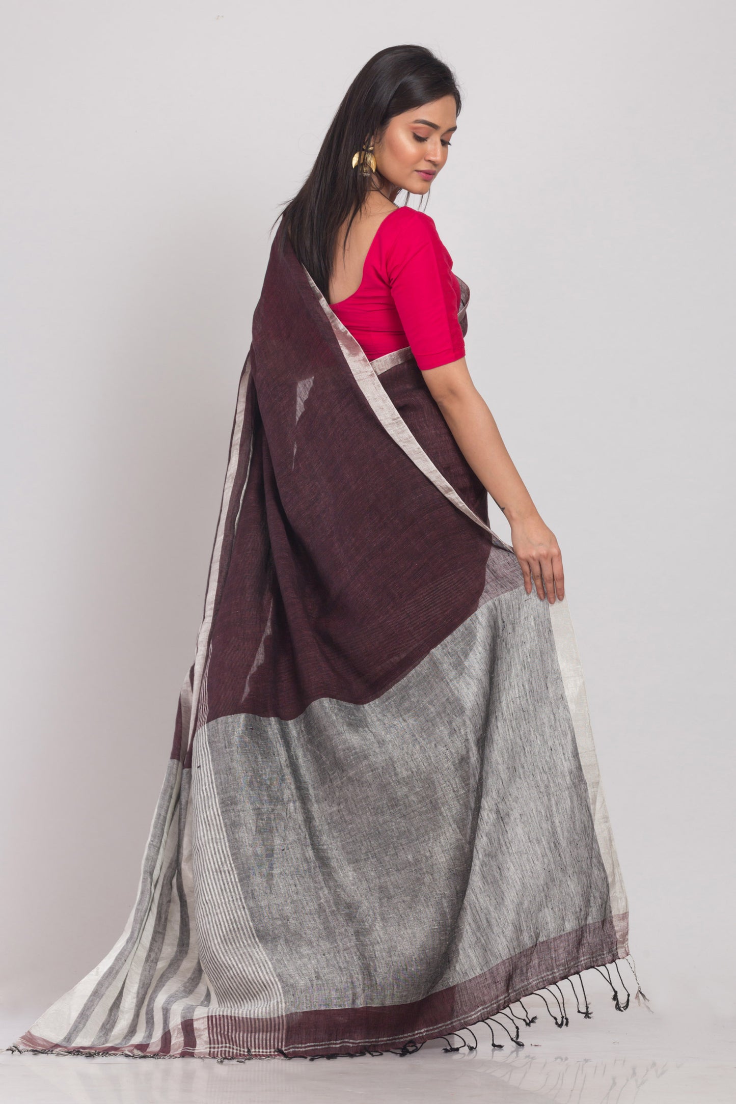 Deep Coffee Handloom Linen Saree