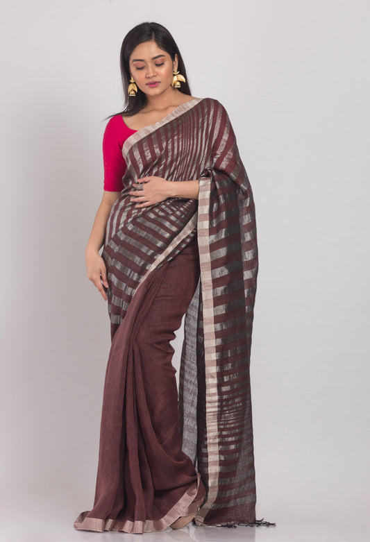 Coffee Handloom Linen Saree