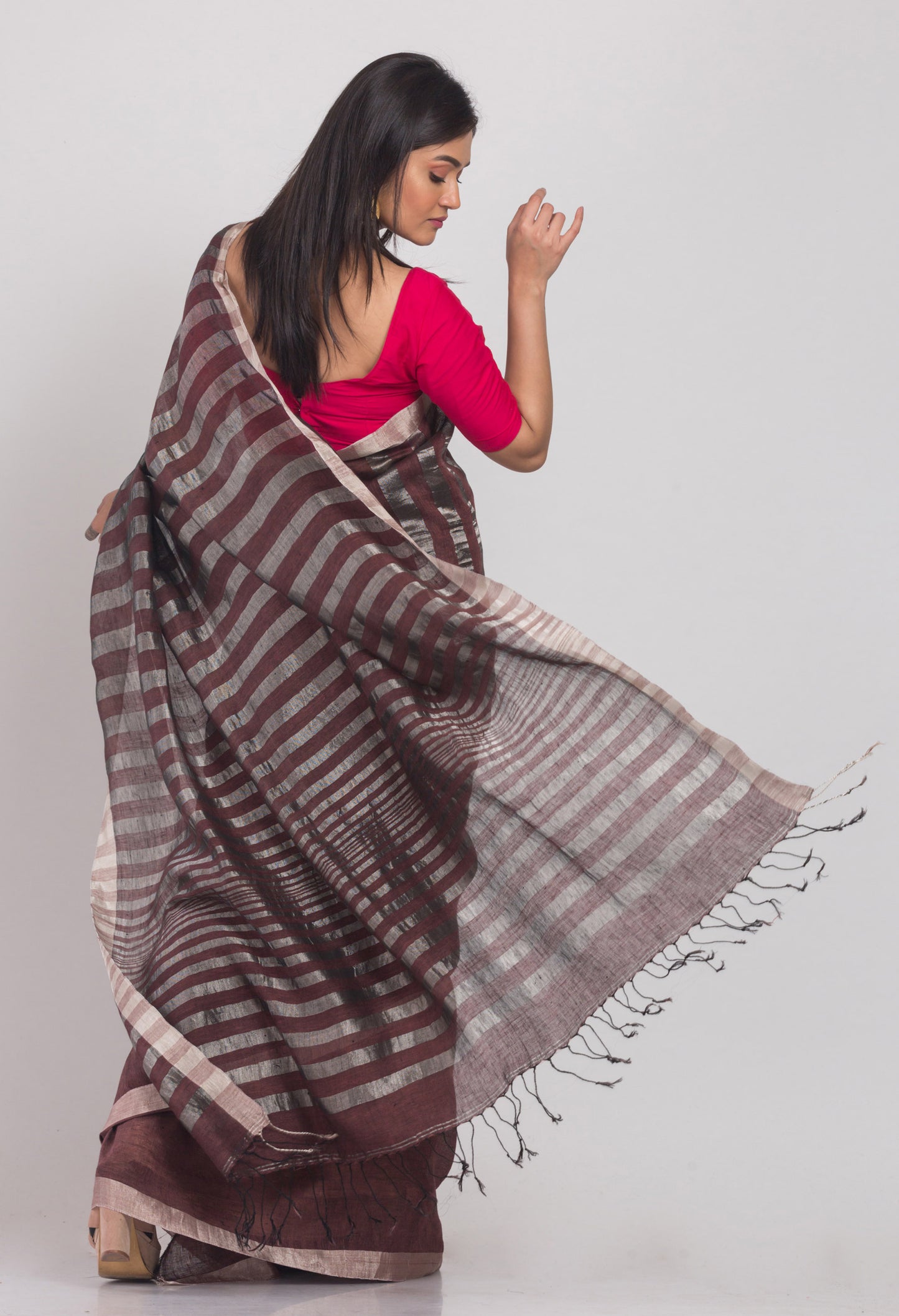 Coffee Handloom Linen Saree