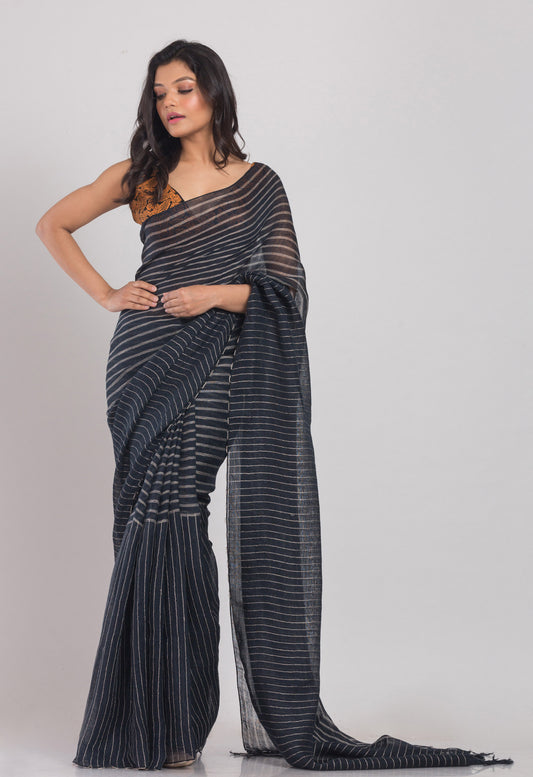 Dim Grey Handloom Linen Saree