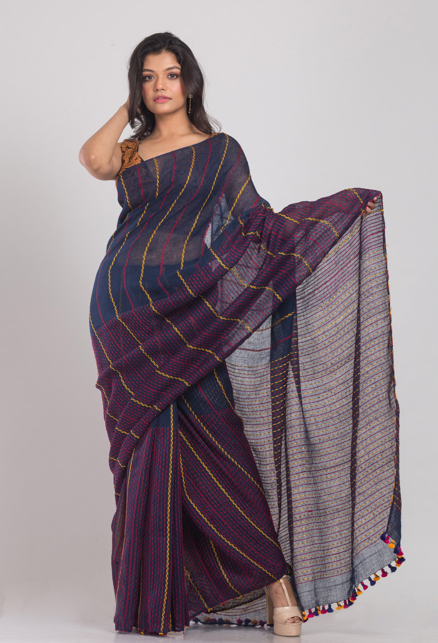 Blue Handwoven Linen Saree