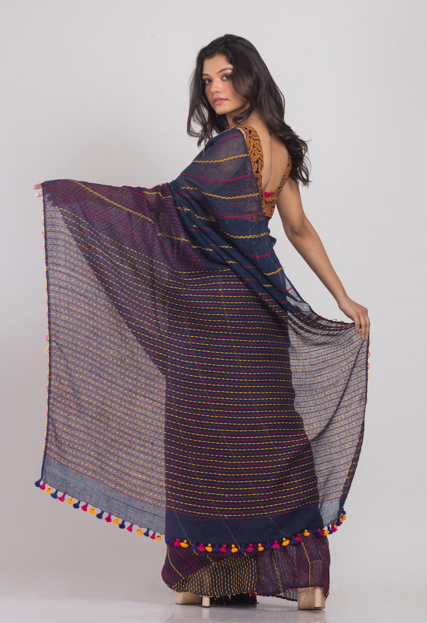 Blue Handwoven Linen Saree