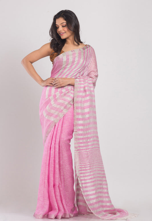 Pink Handwoven Linen Saree