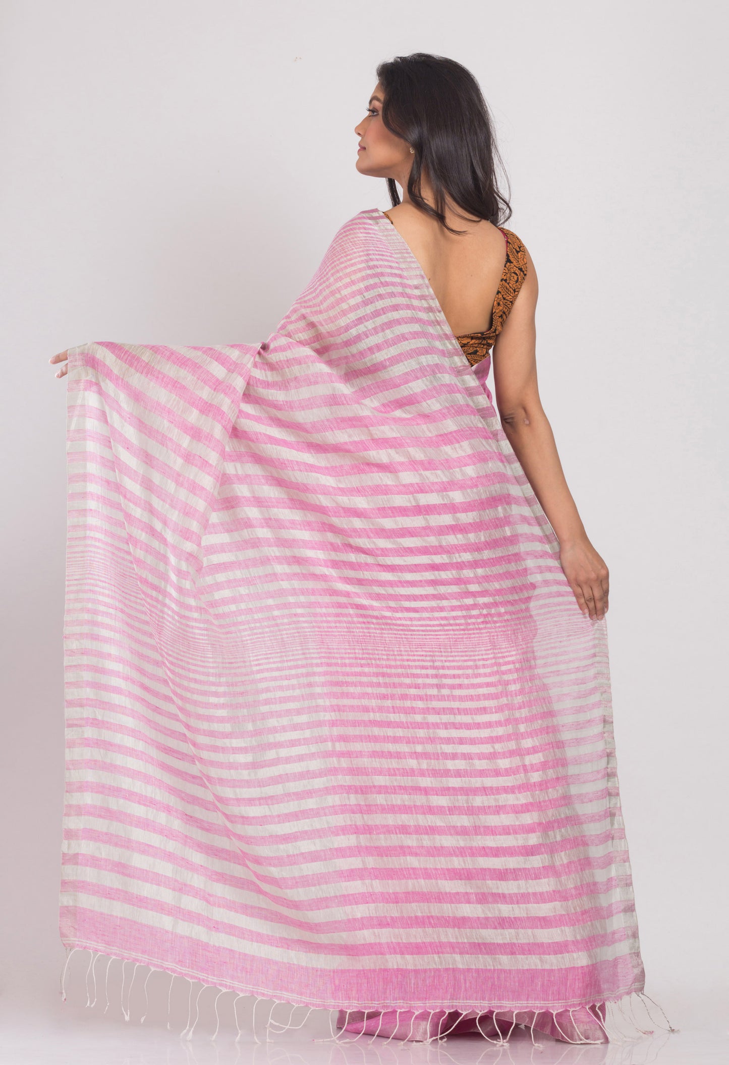 Pink Handwoven Linen Saree