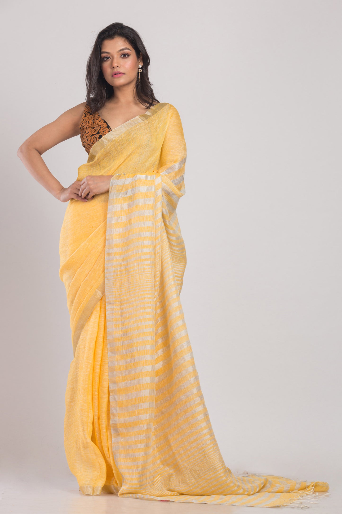 Yellow Handwoven Linen Saree