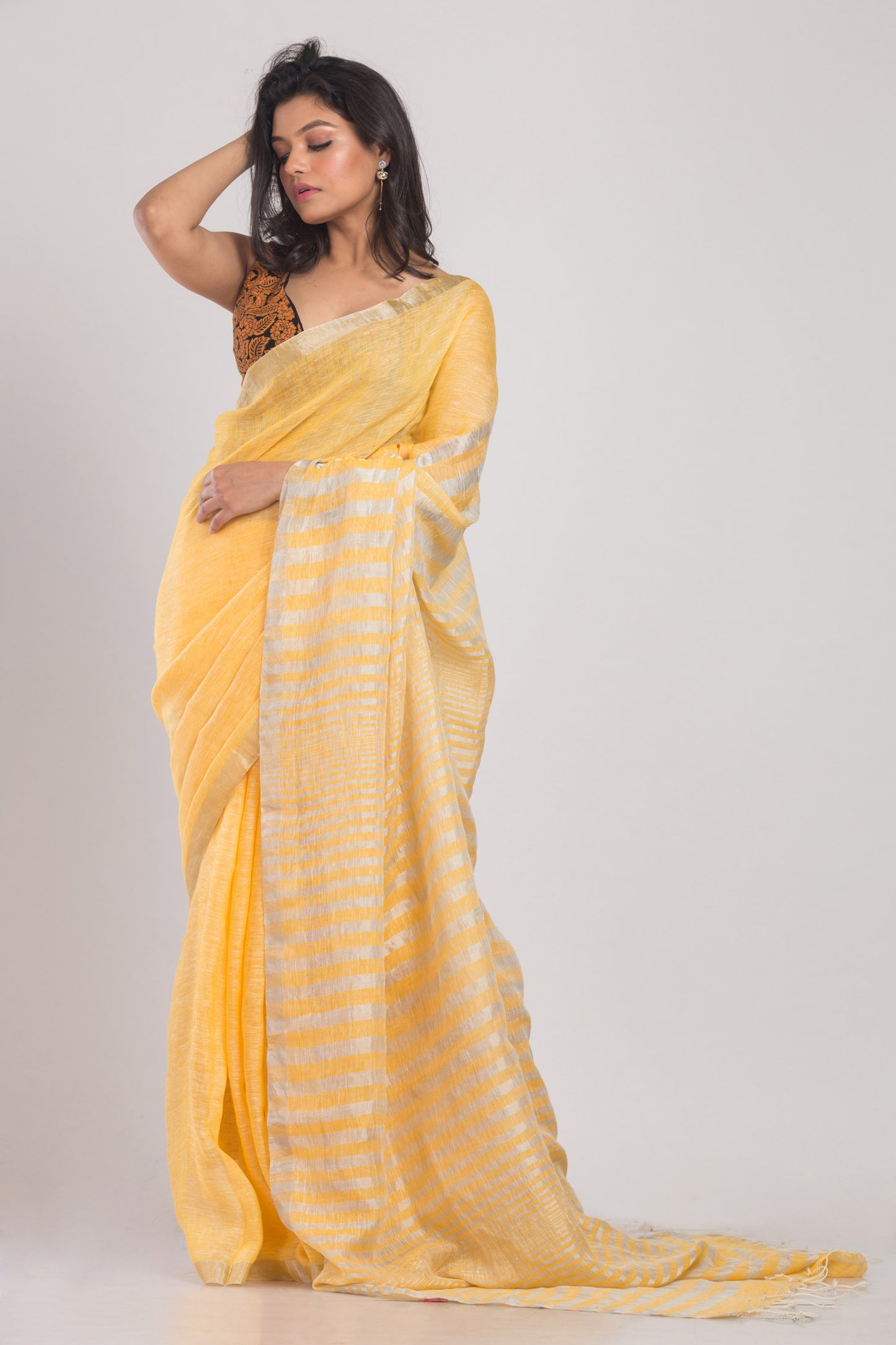 Yellow Handwoven Linen Saree