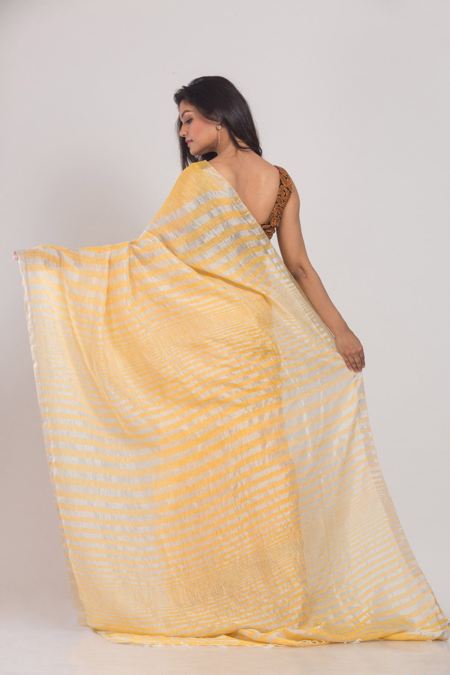 Yellow Handwoven Linen Saree