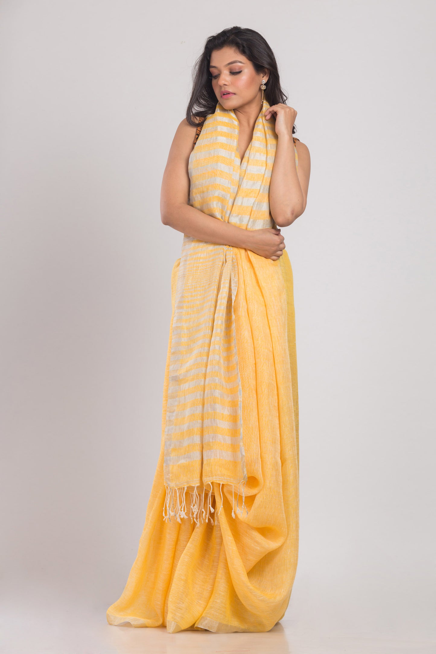 Yellow Handwoven Linen Saree