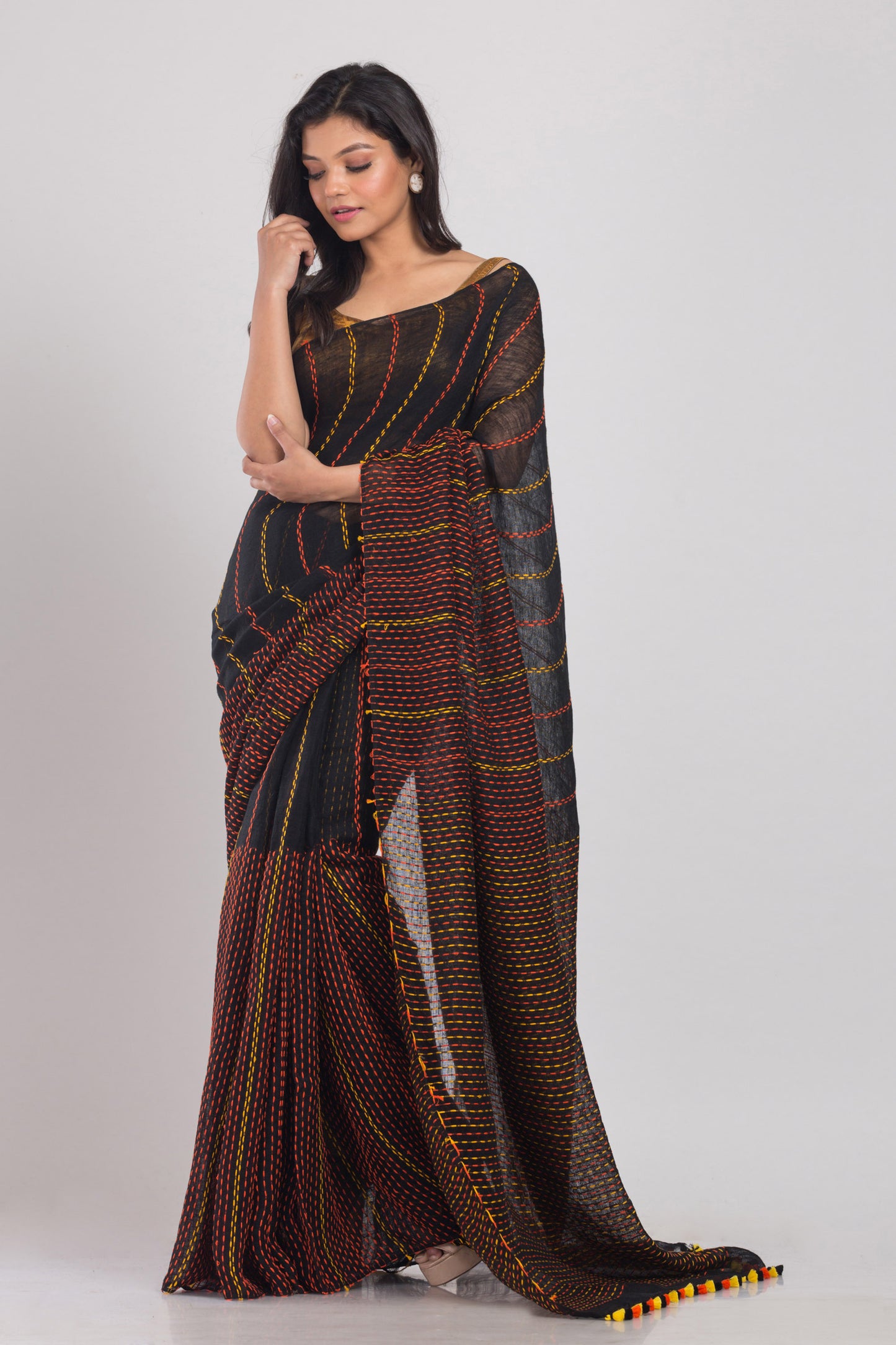 Black Handwoven Linen Saree