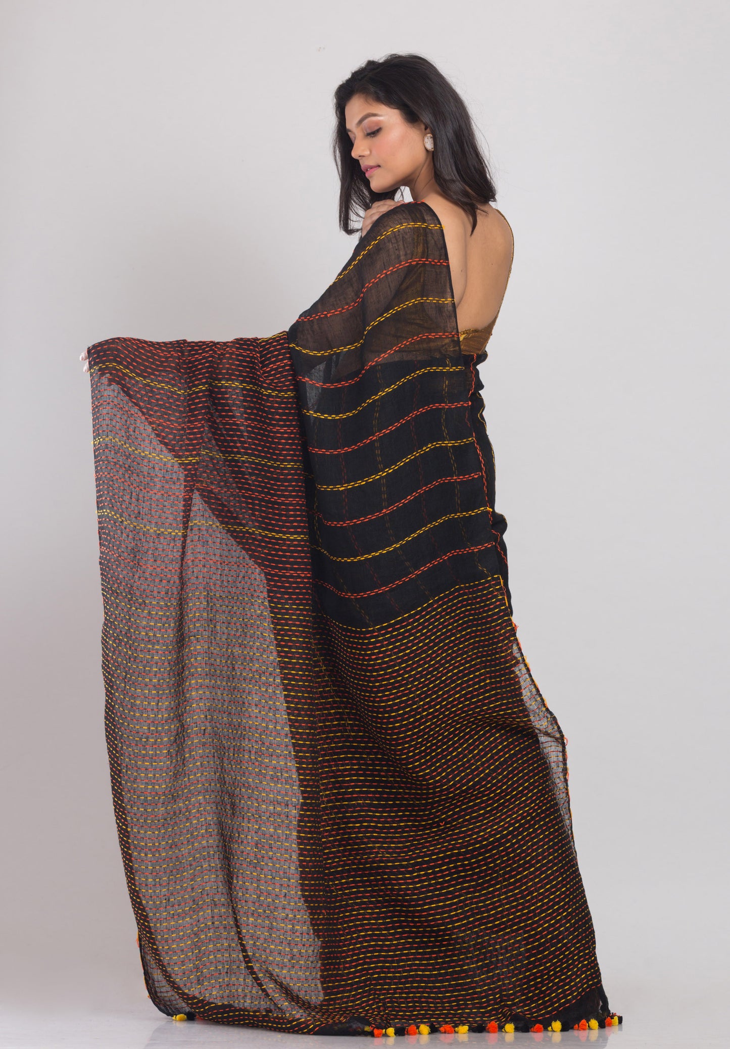 Black Handwoven Linen Saree