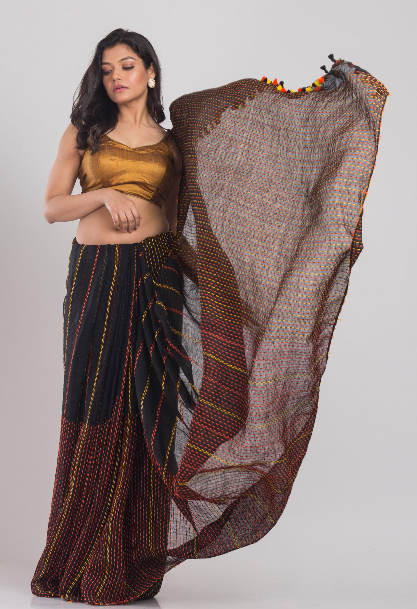 Black Handwoven Linen Saree