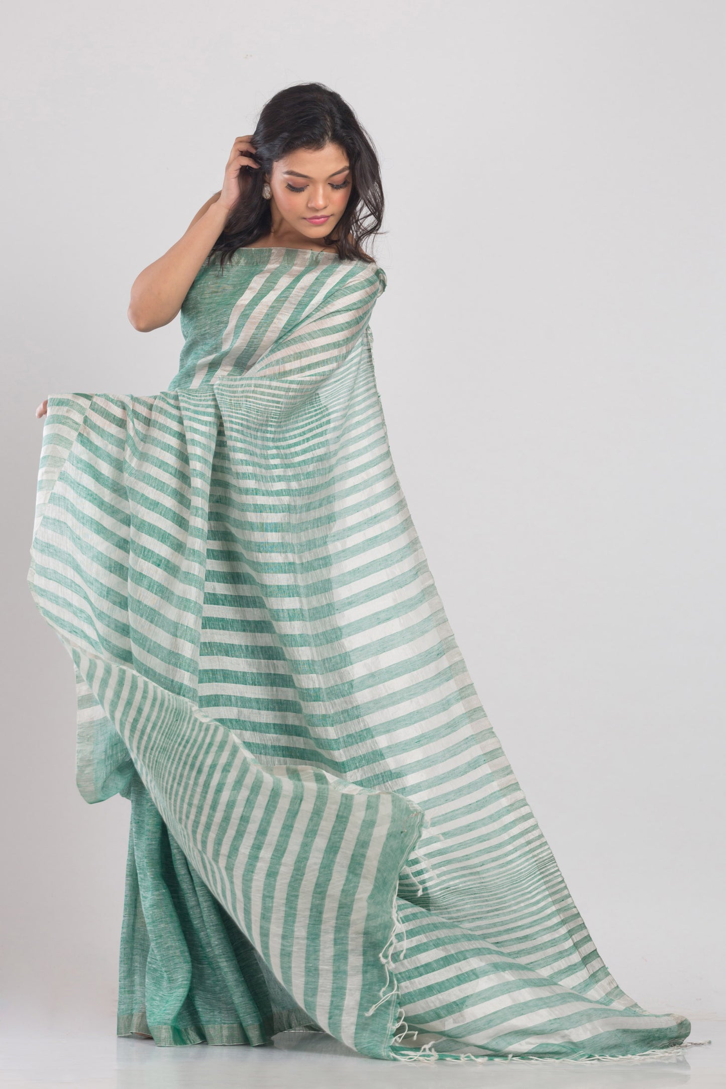 Green Handwoven Linen Saree