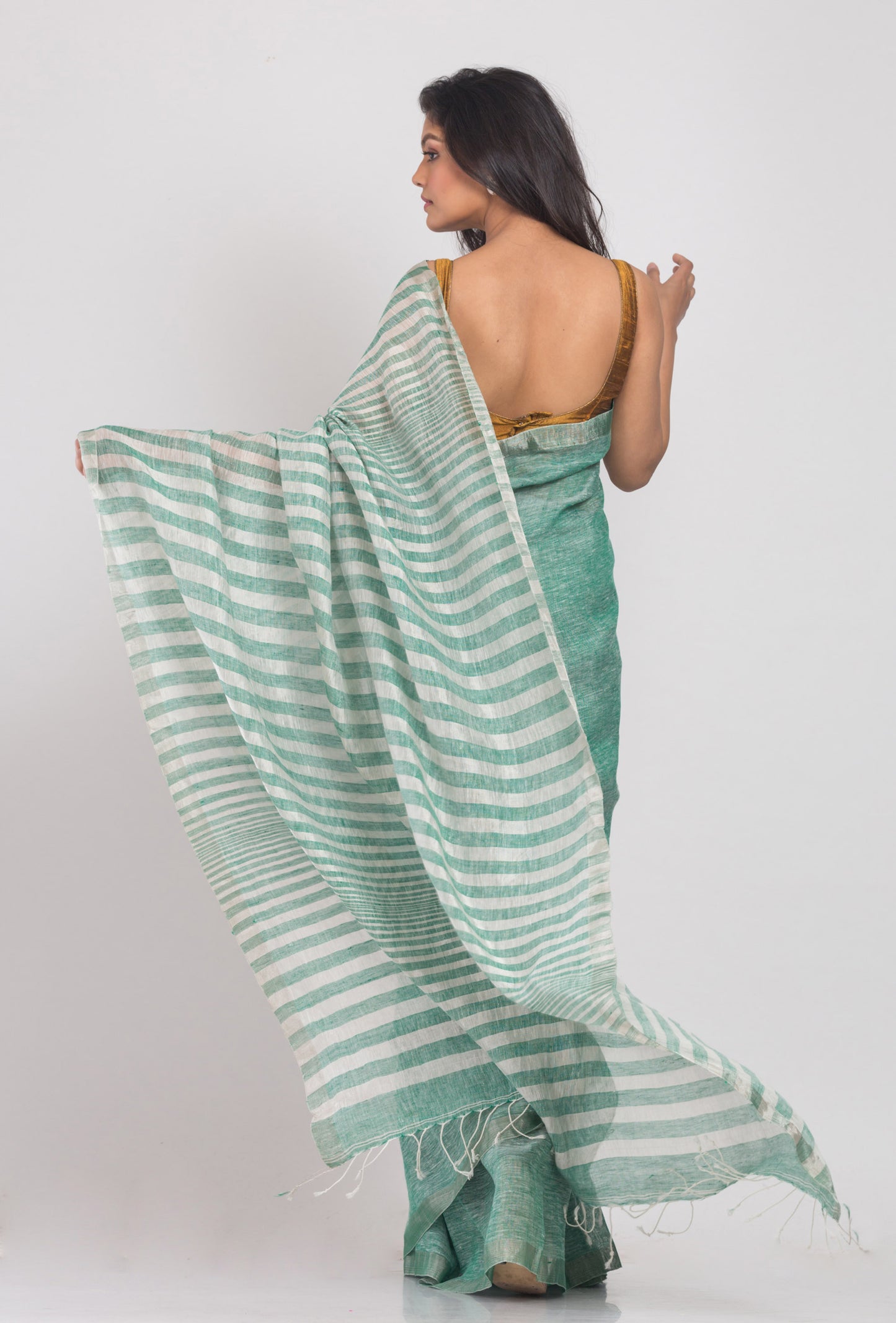 Green Handwoven Linen Saree