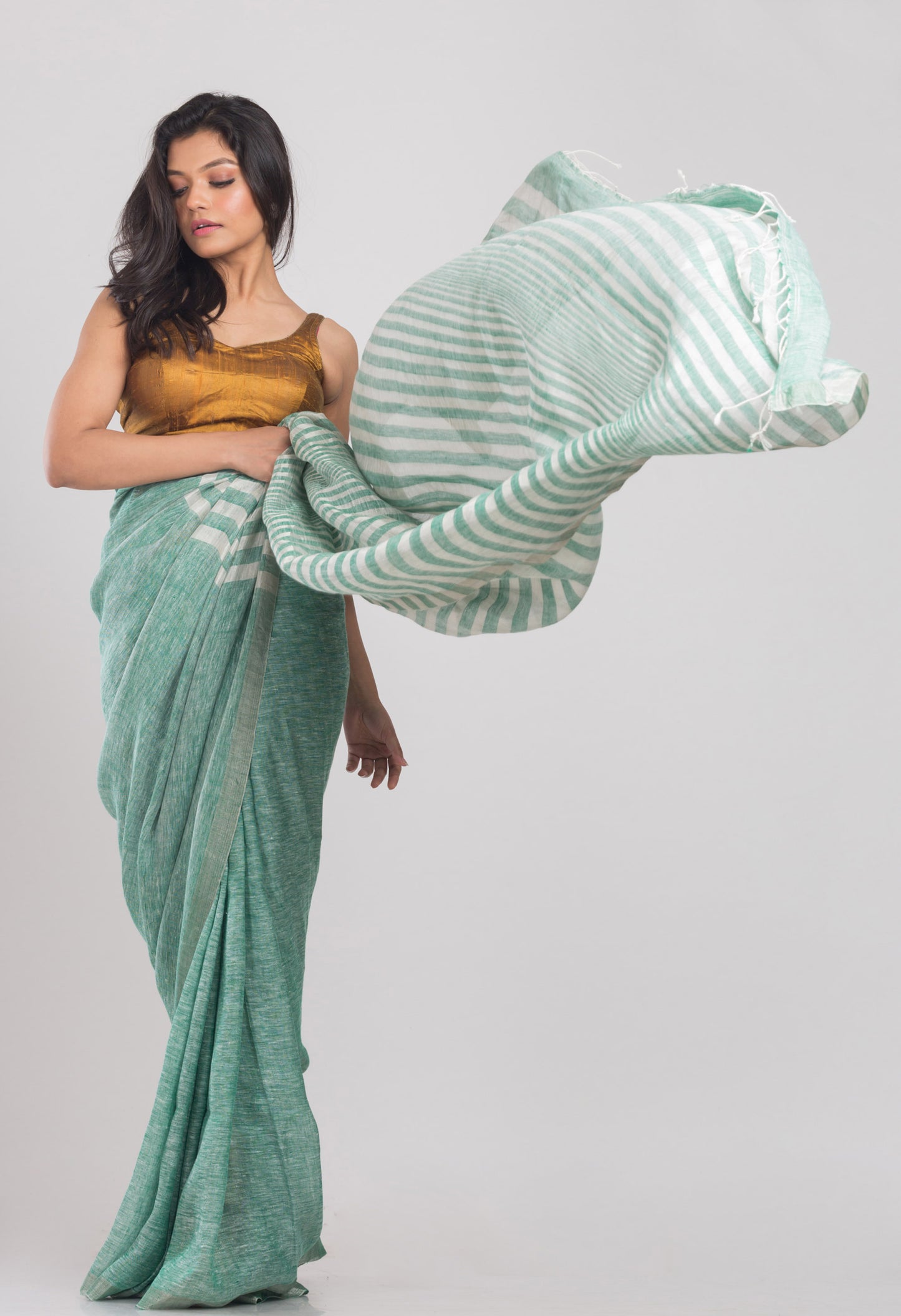 Green Handwoven Linen Saree