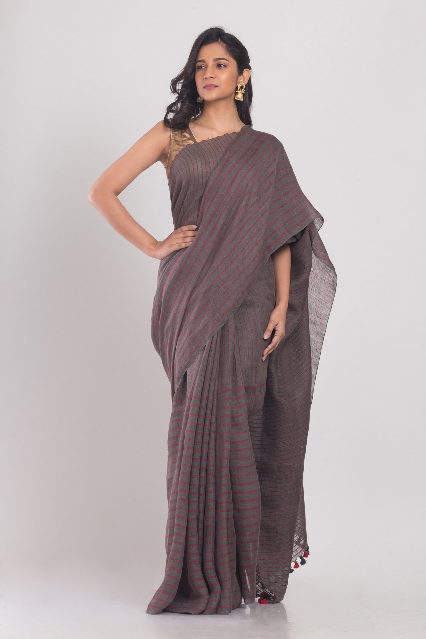 Grey Handwoven Linen Saree