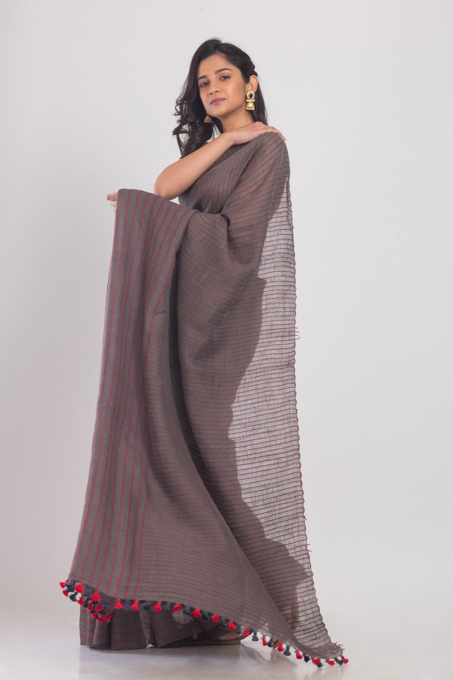 Grey Handwoven Linen Saree